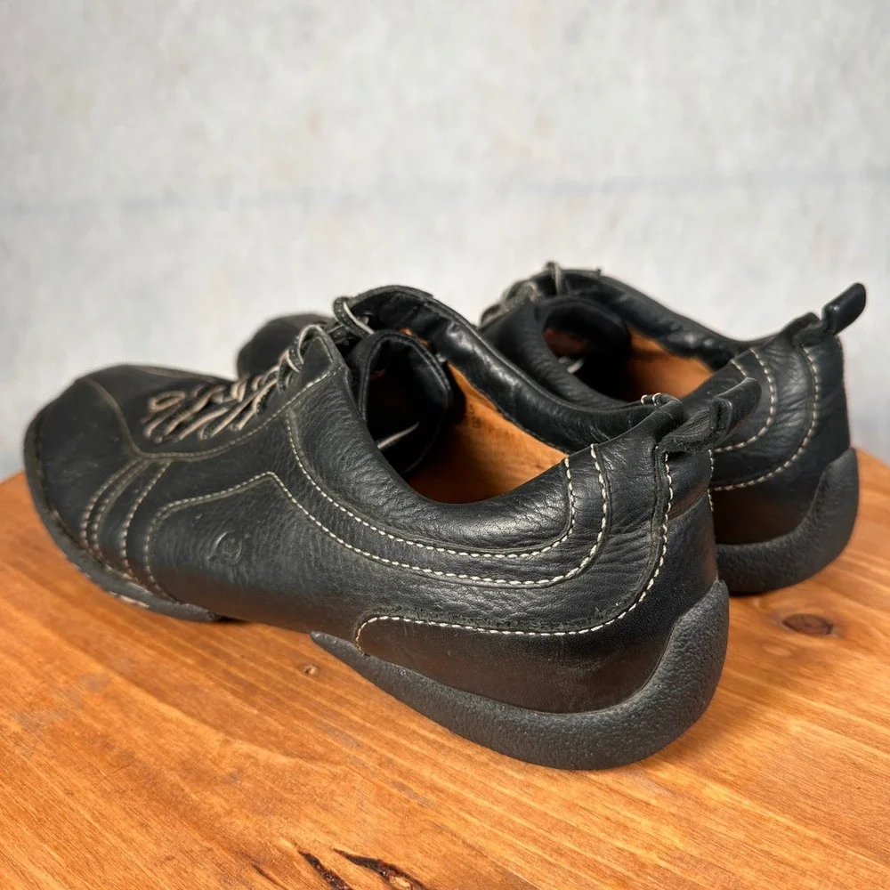 Born Leather Sneakers Mens 11.5 Black Good Contrast Stitch Lace Up Shoes